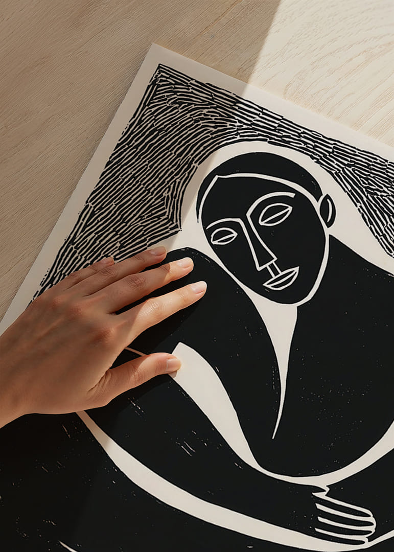 Een krachtige zwart-witposter die introspectie uitstraalt-12