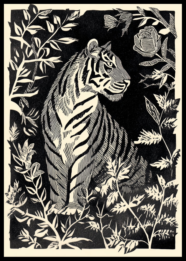 El tigre hace gala de su elegancia atemporal entre el verdor de la noche.-12