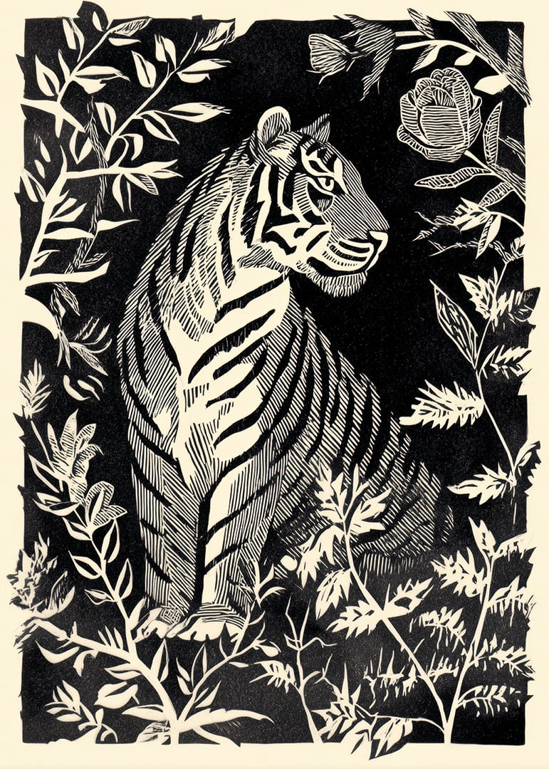 El tigre hace gala de su elegancia atemporal entre el verdor de la noche.-12