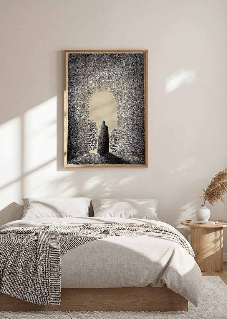 Een mysterieuze figuur staat in een poort van licht en schaduw-12