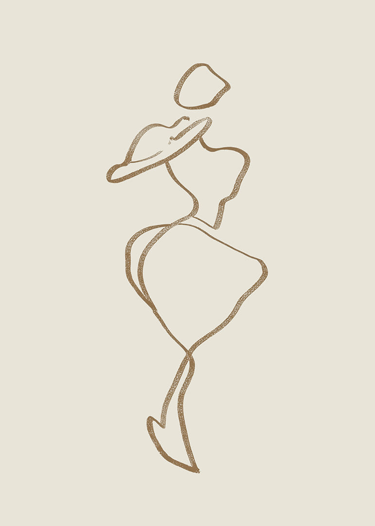 Elegant stregtegning af en stilfuld figur, tidløs og sofistikeret-12