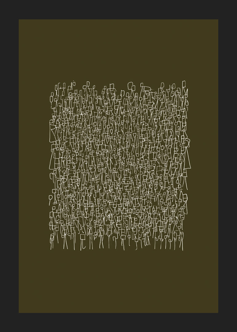 An intricate pattern of white lines on an olive green background-12