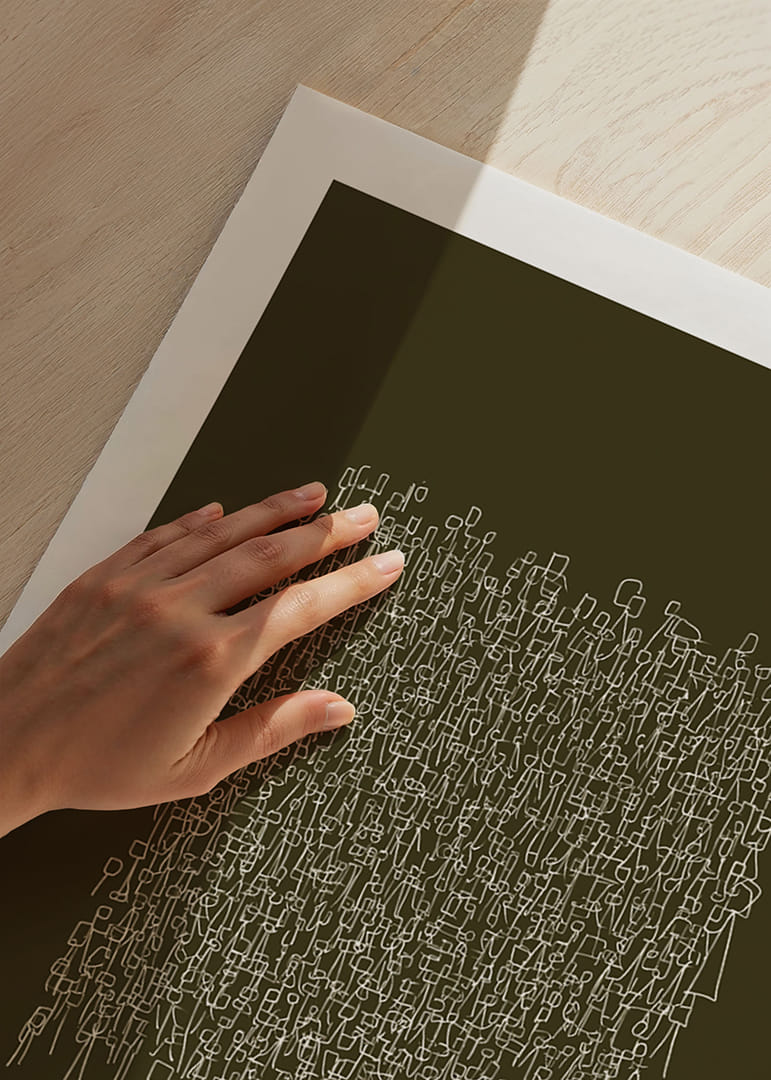 Un intrincado patrón de líneas blancas sobre un fondo verde oliva-12