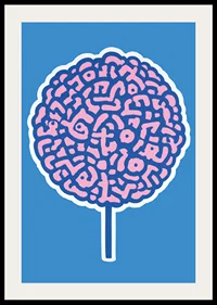 Playful poster with brain swirls against a blue background-2