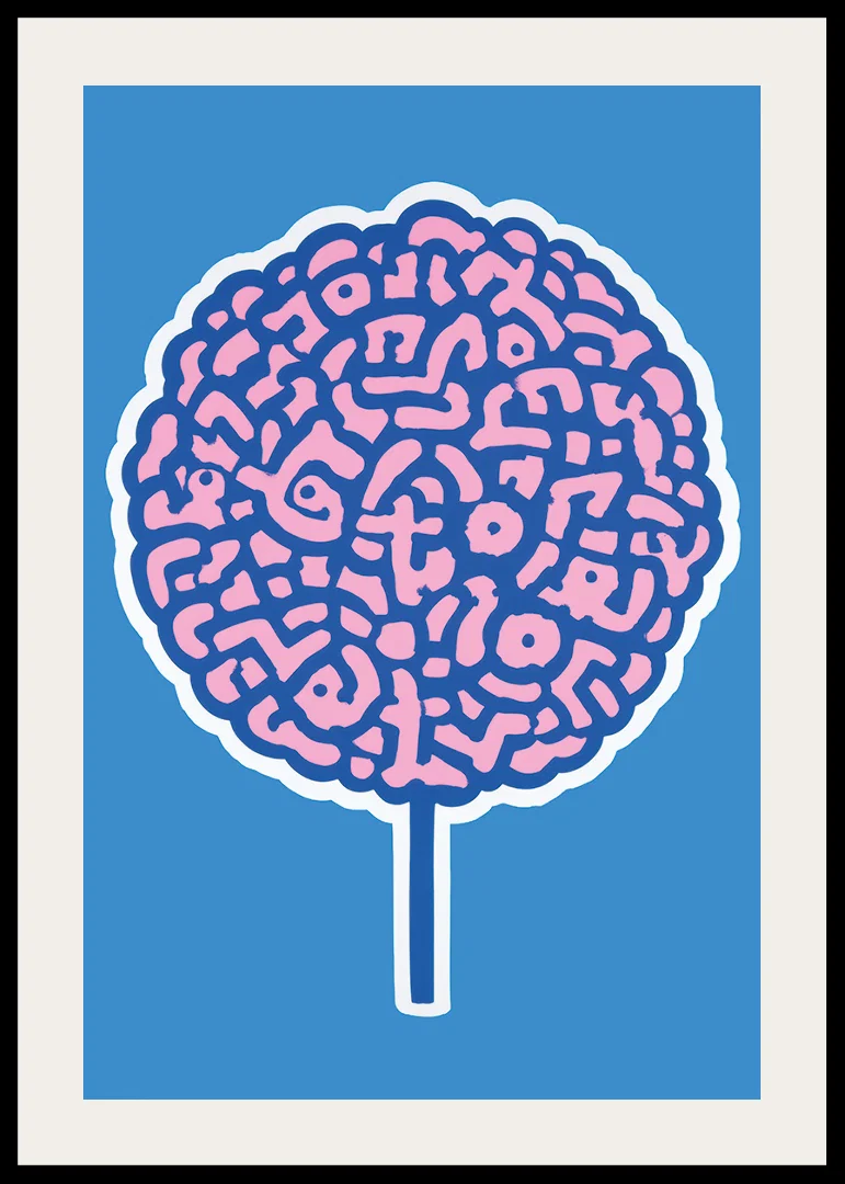 Playful poster with brain swirls against a blue background-12