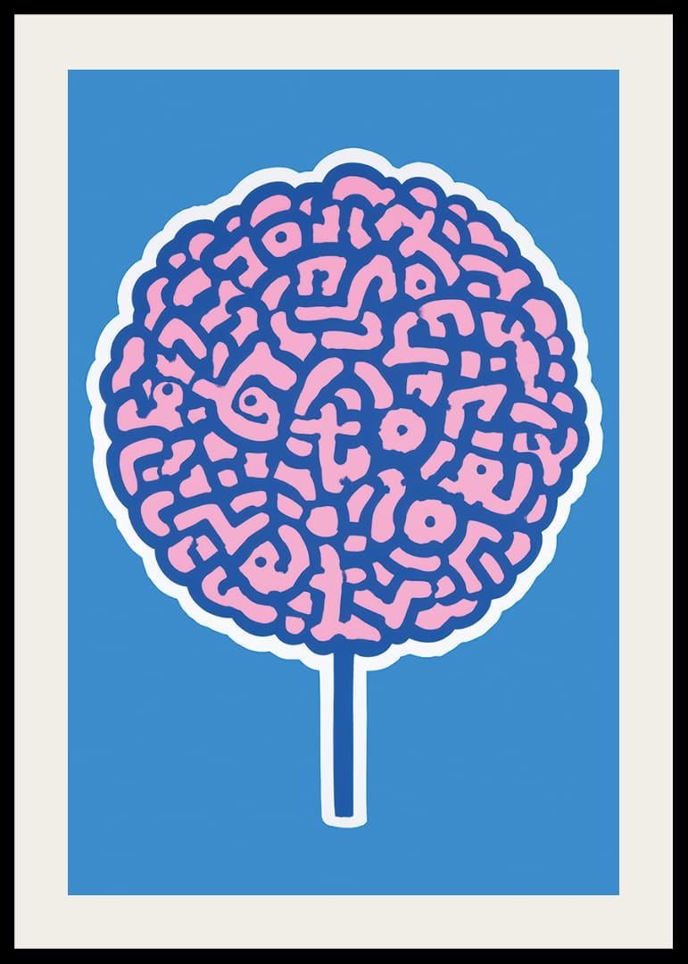 Playful poster with brain swirls against a blue background-12