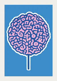 Playful poster with brain swirls against a blue background-3