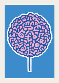 Playful poster with brain swirls against a blue background-3