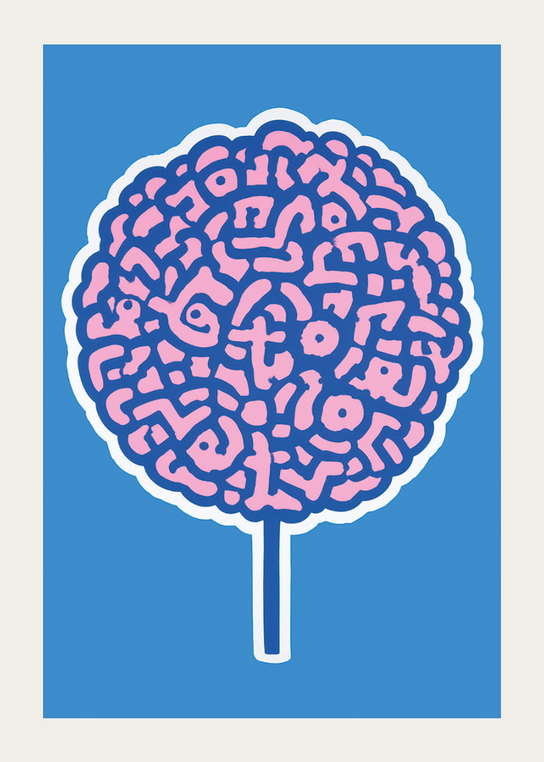 Playful poster with brain swirls against a blue background-12