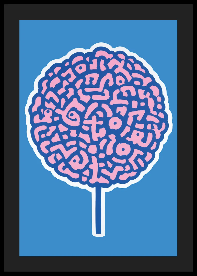 Playful poster with brain swirls against a blue background-12