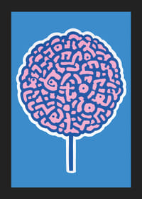 Playful poster with brain swirls against a blue background-5