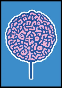 Playful poster with brain swirls against a blue background-6