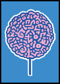 Póster lúdico con espirales cerebrales sobre fondo azul-2