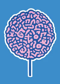 Playful poster with brain swirls against a blue background-7