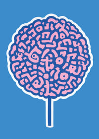 Póster lúdico con espirales cerebrales sobre fondo azul-3