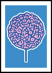 Playful poster with brain swirls against a blue background-0