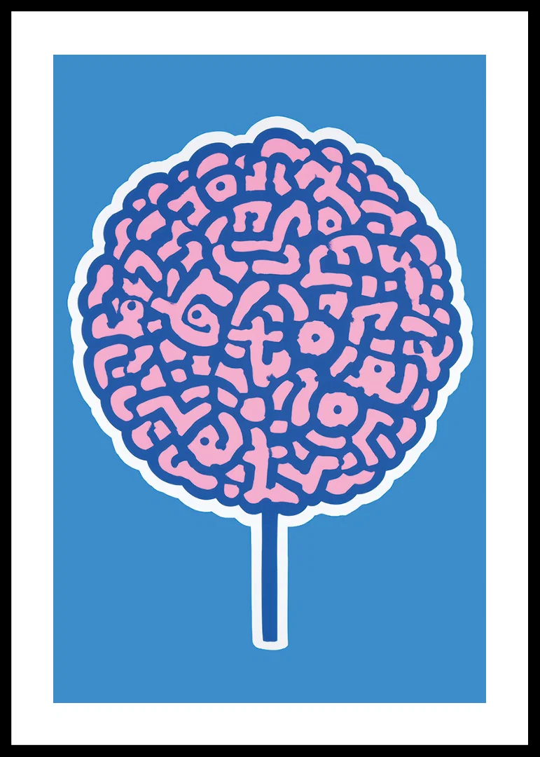 Playful poster with brain swirls against a blue background-12