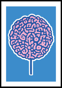 Póster lúdico con espirales cerebrales sobre fondo azul-0