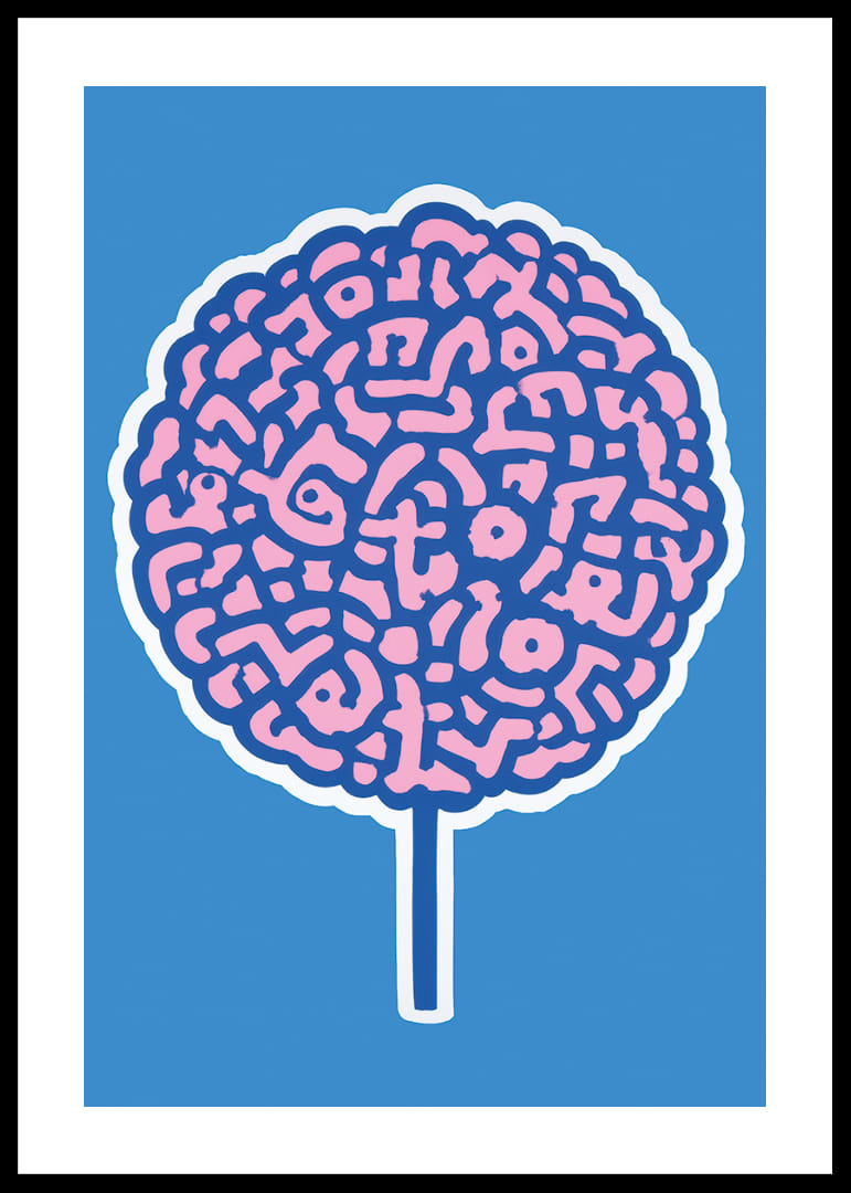 Póster lúdico con espirales cerebrales sobre fondo azul-12