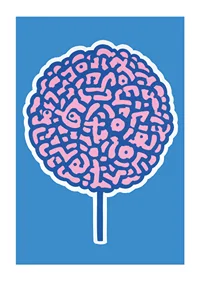 Playful poster with brain swirls against a blue background-1
