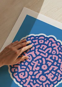 Playful poster with brain swirls against a blue background-9