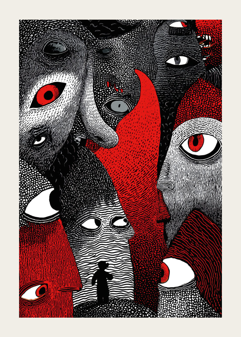 Intense red and black patterns create a mysterious atmosphere-12