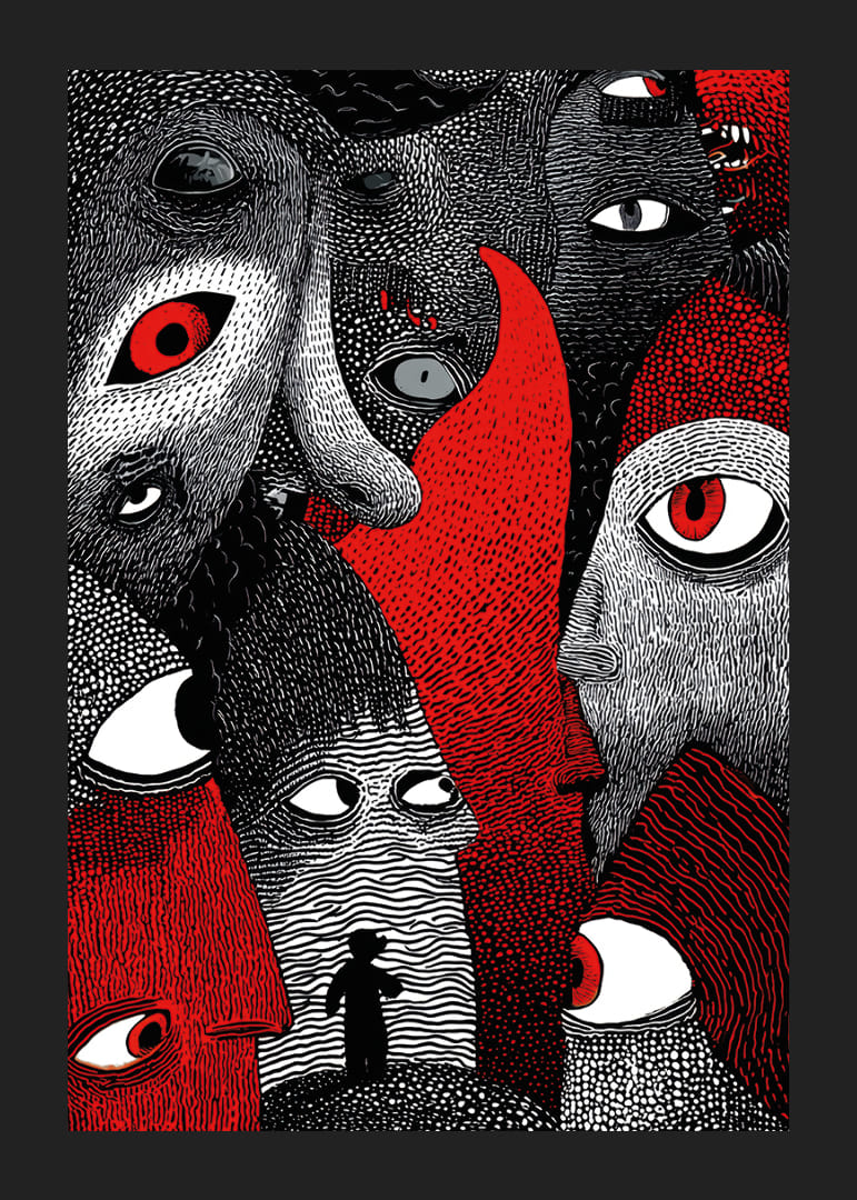 Intense red and black patterns create a mysterious atmosphere-12