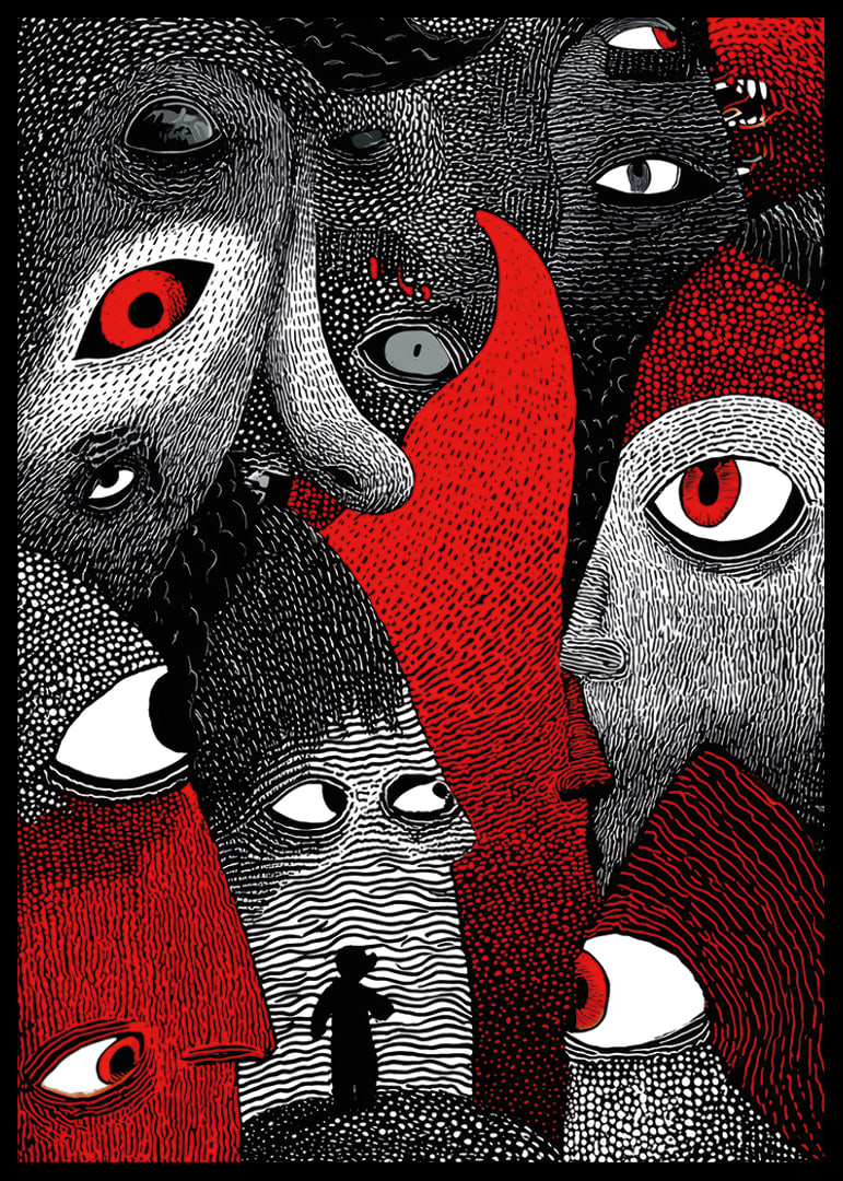 Intense red and black patterns create a mysterious atmosphere-12