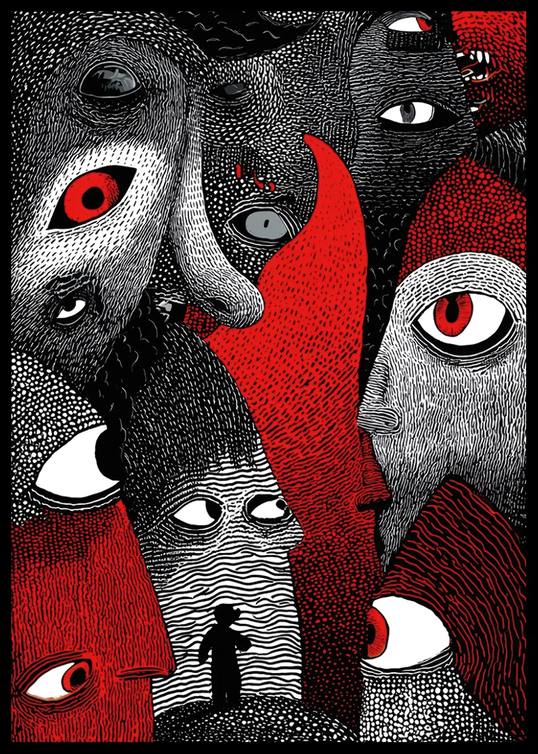 Intense red and black patterns create a mysterious atmosphere-12