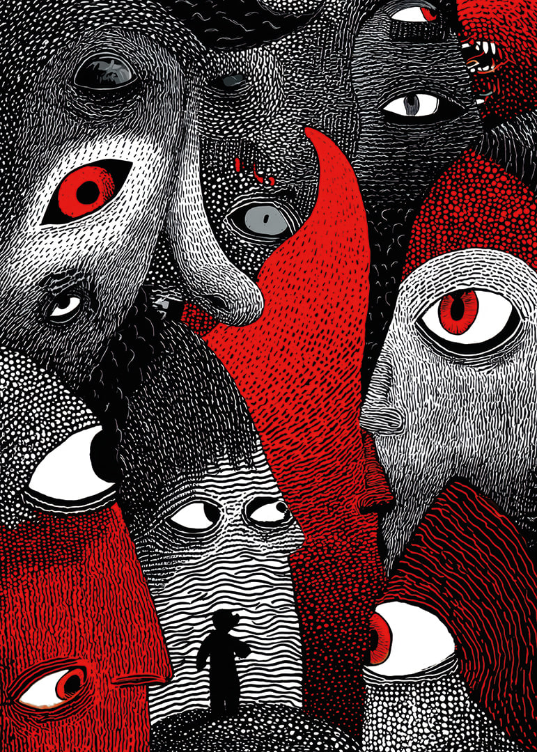 Intense red and black patterns create a mysterious atmosphere-12