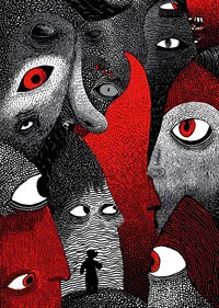 Intense red and black patterns create a mysterious atmosphere-7