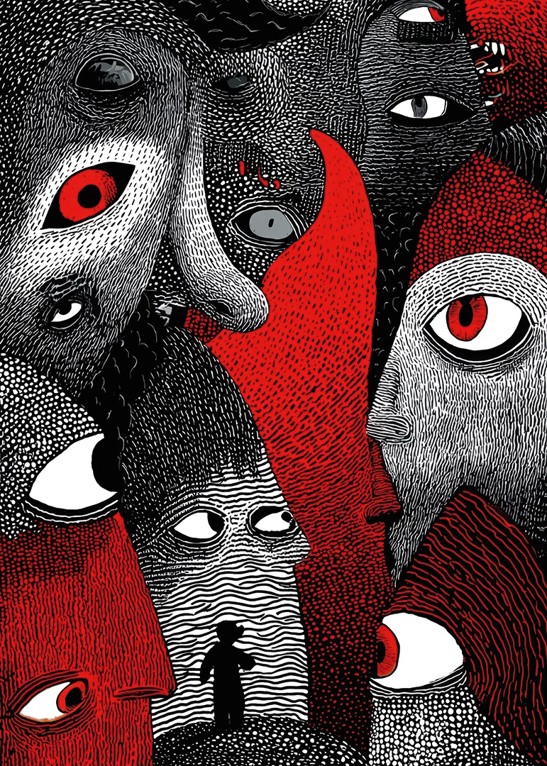 Intense red and black patterns create a mysterious atmosphere-12