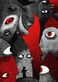 Los intensos estampados rojos y negros crean una atmósfera misteriosa.-3