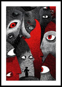 Los intensos estampados rojos y negros crean una atmósfera misteriosa.-0