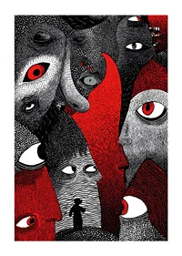 Intense red and black patterns create a mysterious atmosphere-1