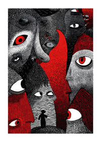 Los intensos estampados rojos y negros crean una atmósfera misteriosa.-1