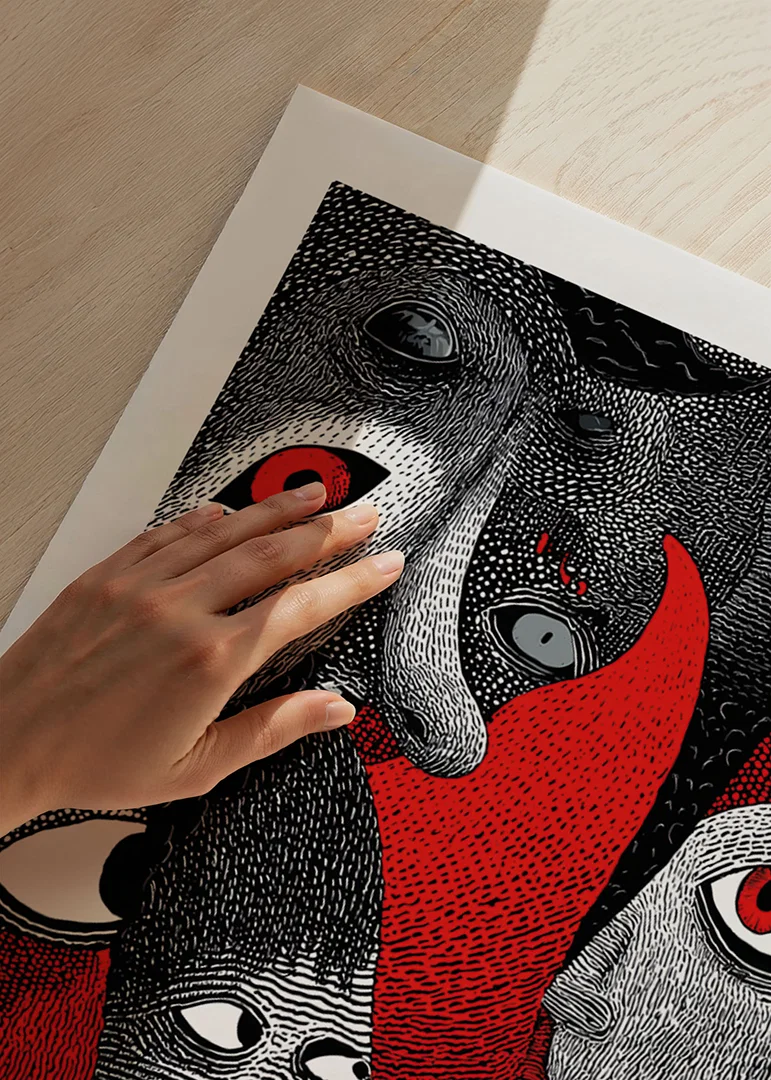Intense red and black patterns create a mysterious atmosphere-12