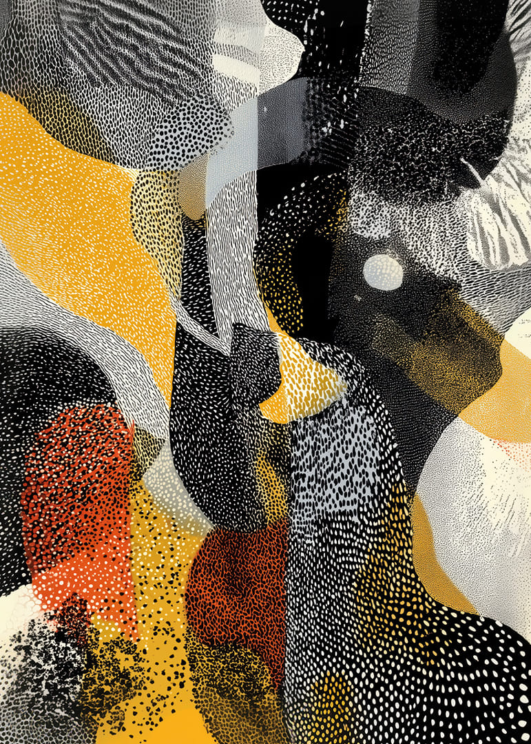 Una obra de arte colorida con patrones y texturas dinámicas.-12