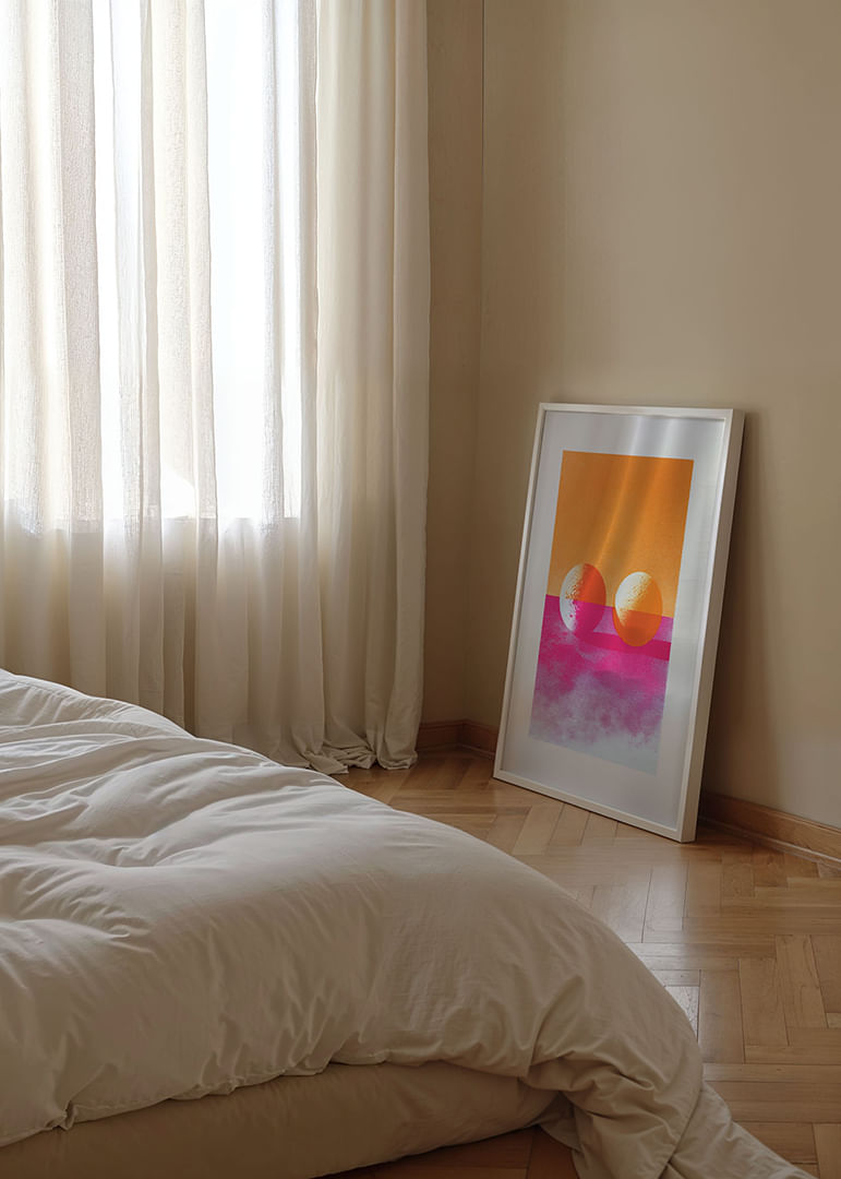 Two spheres float in neon colors against an ethereal sky-12