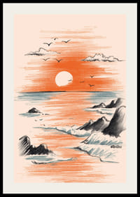 En solnedgångsaffisch där havet möter himlens varma färger-2