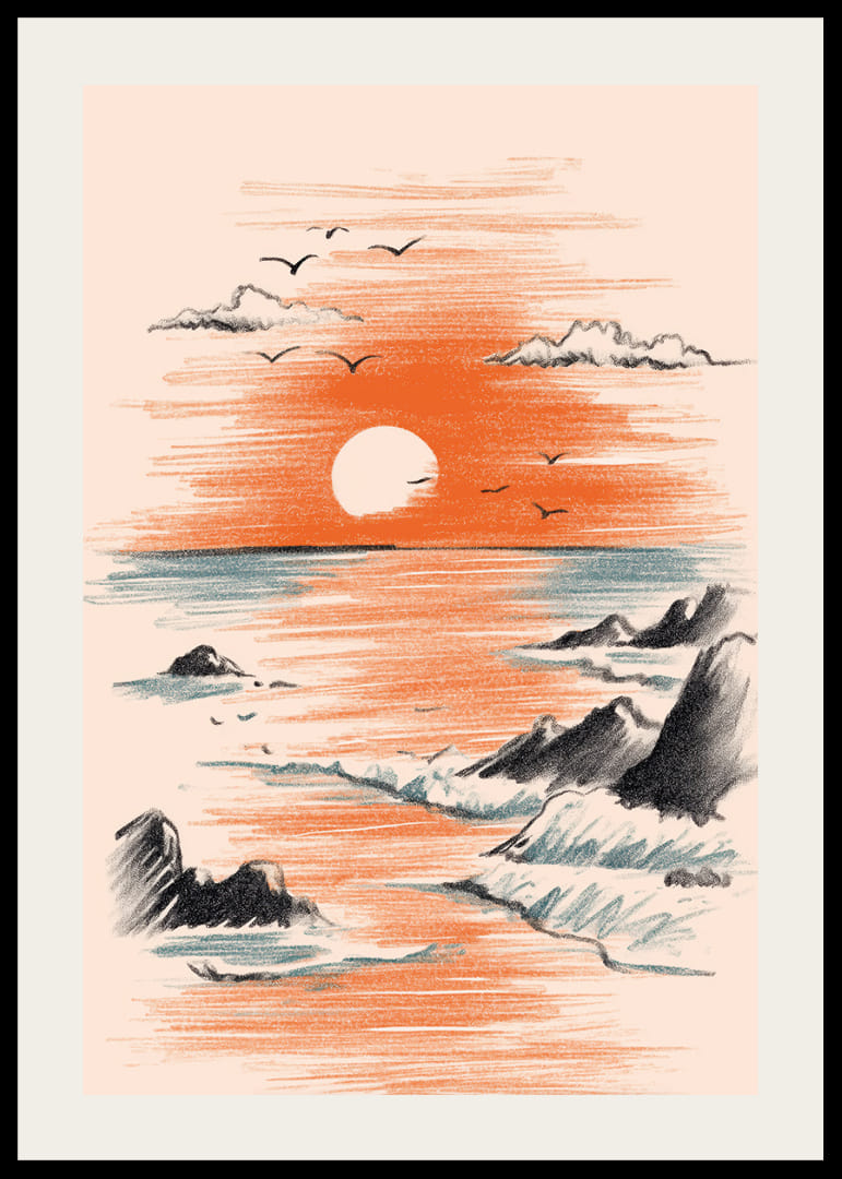 En solnedgångsaffisch där havet möter himlens varma färger-12