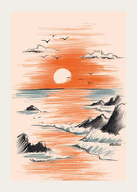 En solnedgångsaffisch där havet möter himlens varma färger-3