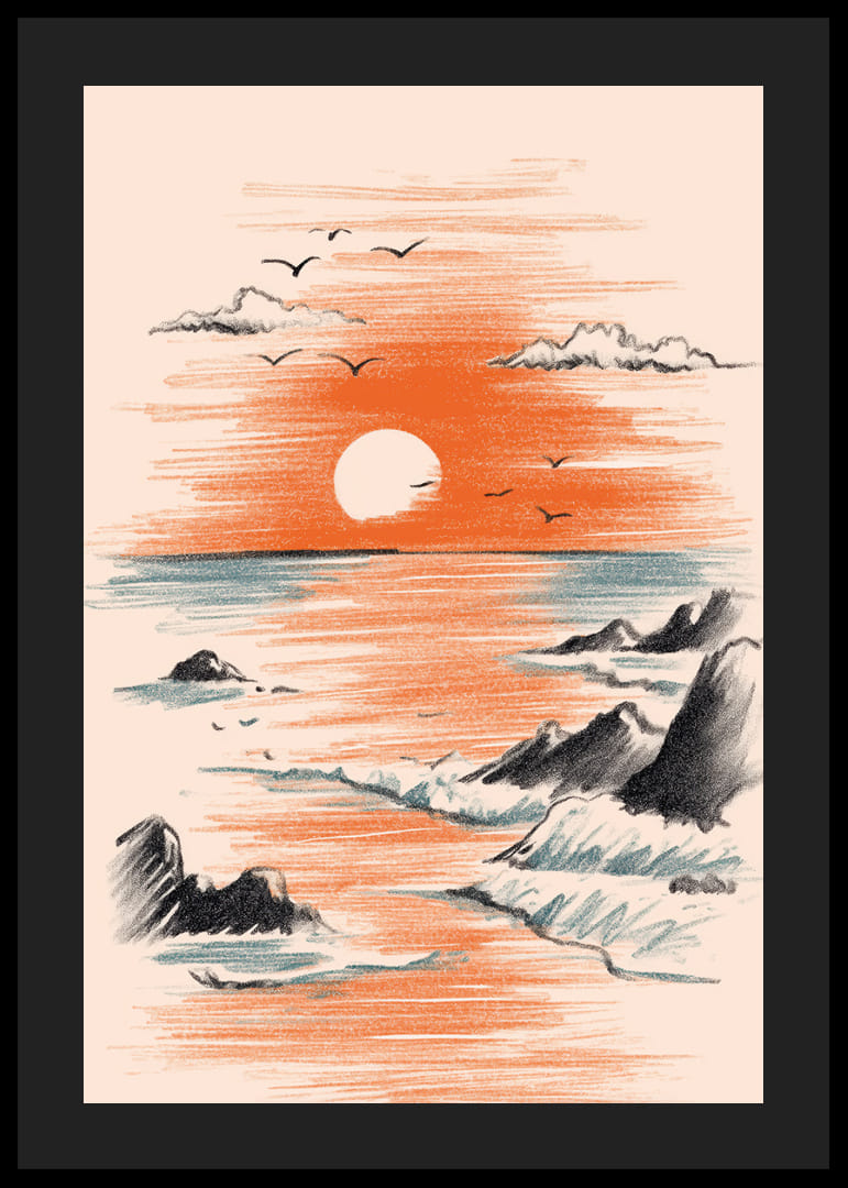 En solnedgångsaffisch där havet möter himlens varma färger-12