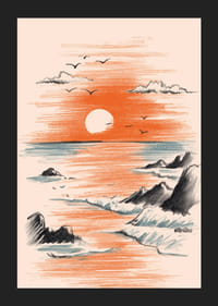 En solnedgångsaffisch där havet möter himlens varma färger-5