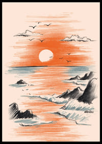 Un póster de una puesta de sol donde el mar se encuentra con los cálidos colores del cielo-2