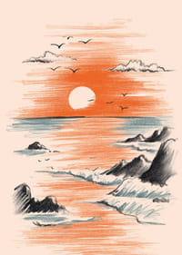 Un póster de una puesta de sol donde el mar se encuentra con los cálidos colores del cielo-3