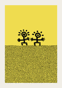 Två glada figurer dansar mot en solig bakgrund-3