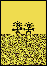 Zwei fröhliche Gestalten tanzen vor einem sonnigen Hintergrund-2