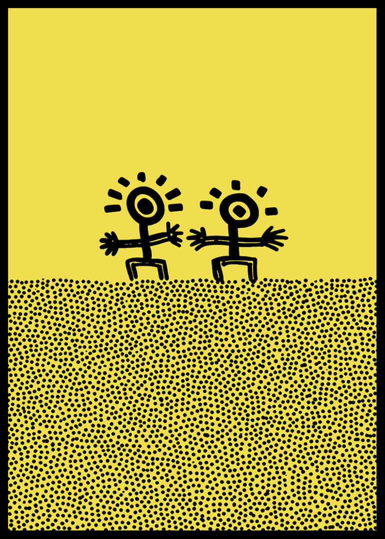 Zwei fröhliche Gestalten tanzen vor einem sonnigen Hintergrund-12