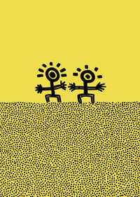 Zwei fröhliche Gestalten tanzen vor einem sonnigen Hintergrund-3